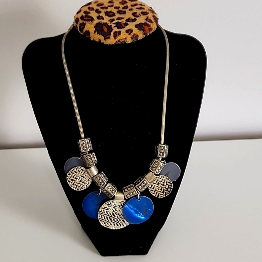 Blue And Silver Statement Necklace - image 1